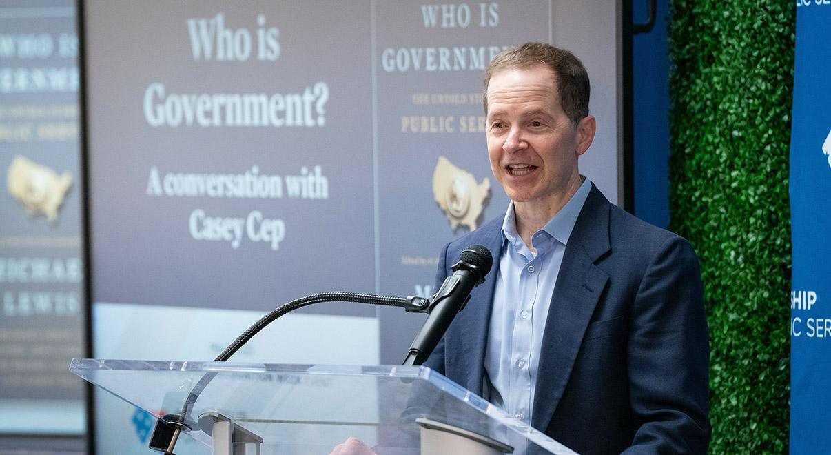 Person speaking at podium